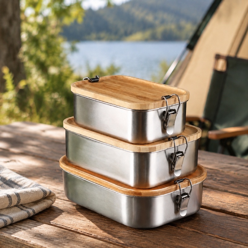 Food Storage Meals - 일본식 도시락통, 대나무 뚜껑 포함, 304