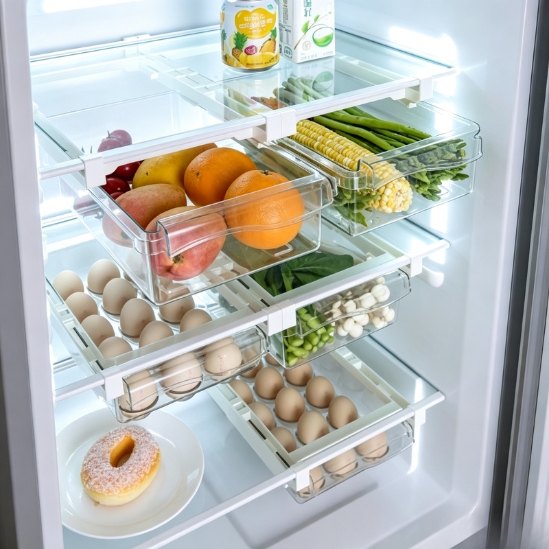 Food Storage With Dividers - 걸이형 슬라이딩 서랍 냉장고 수납함, 풀아웃