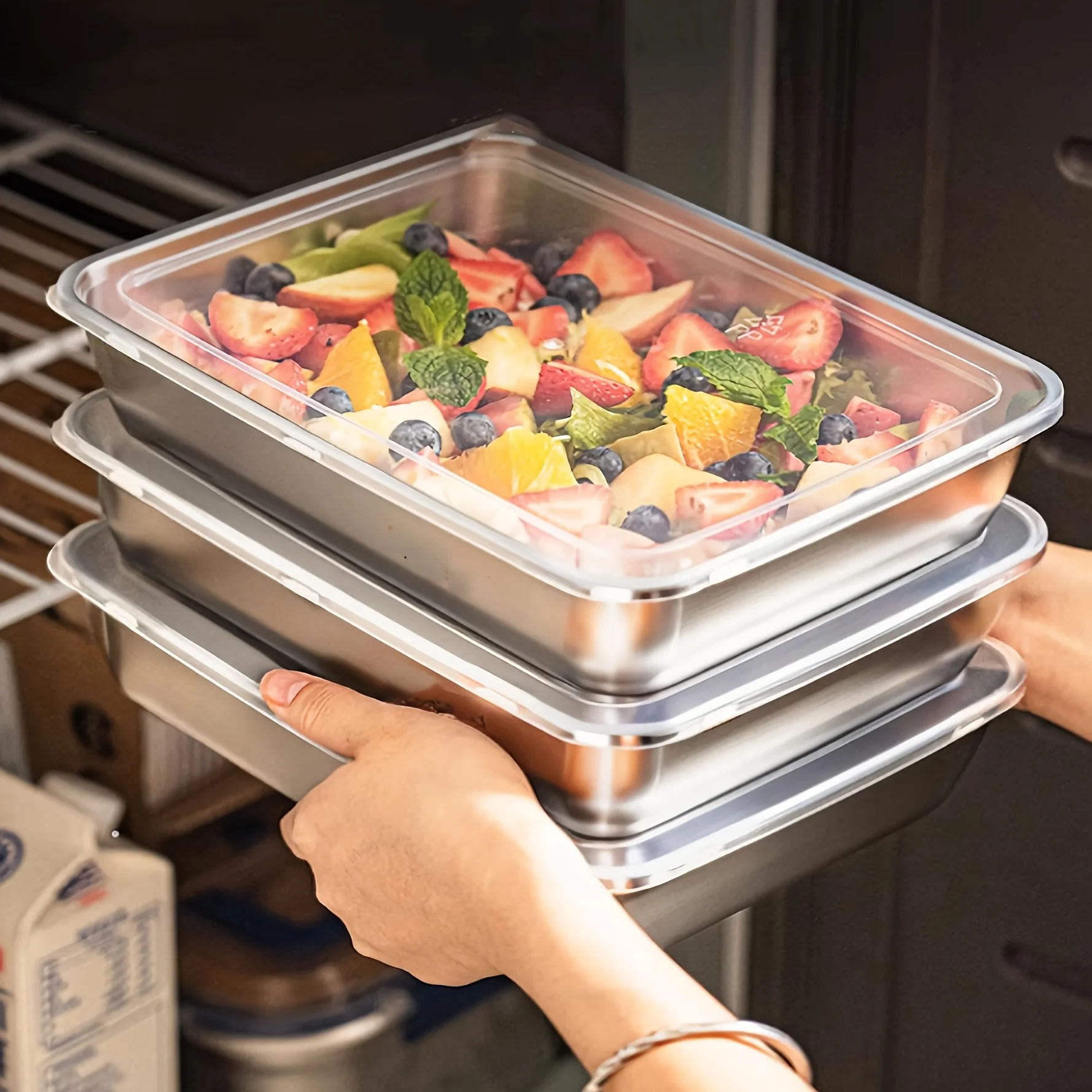 Food Storage Meals - 3개 스텐밧드 밀폐용기, 스텐+밀폐용기 반찬통, 냉동보관용기