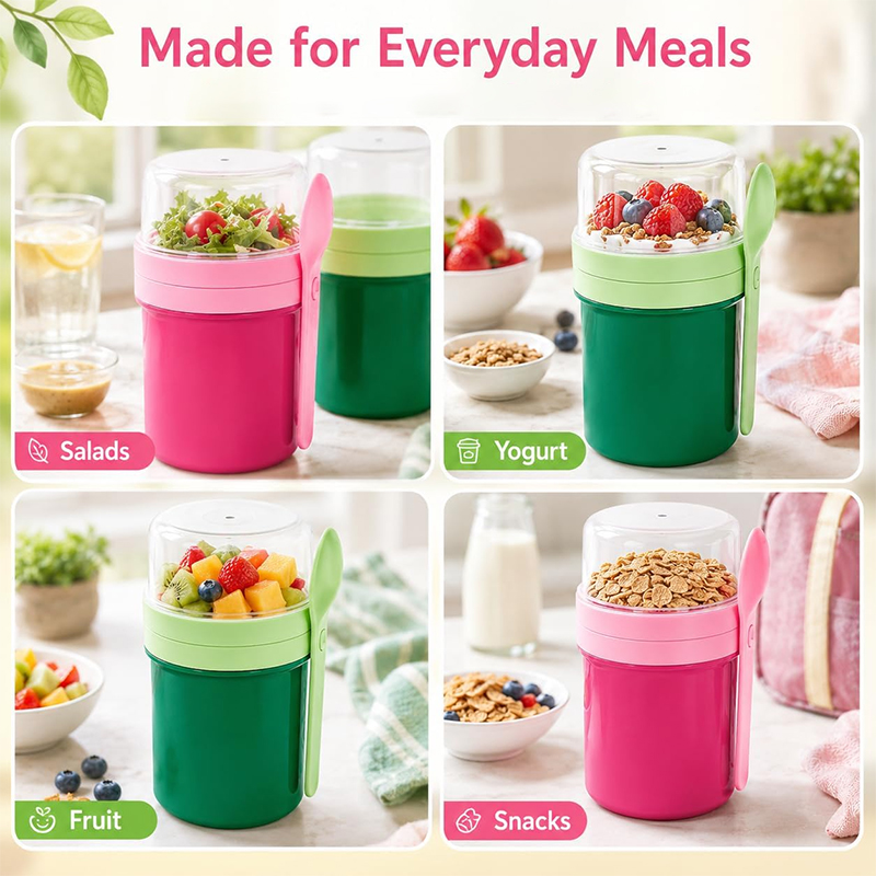 휴대용 이중 레이어 오버나이트 오트밀 컵, 새지 않는  - Food Storage Meals 리뷰 및 가격