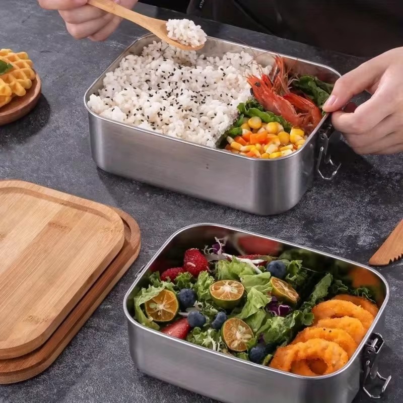 일본식 도시락통, 대나무 뚜껑 포함, 304 스테인리스 - Food Storage Meals 리뷰 및 가격